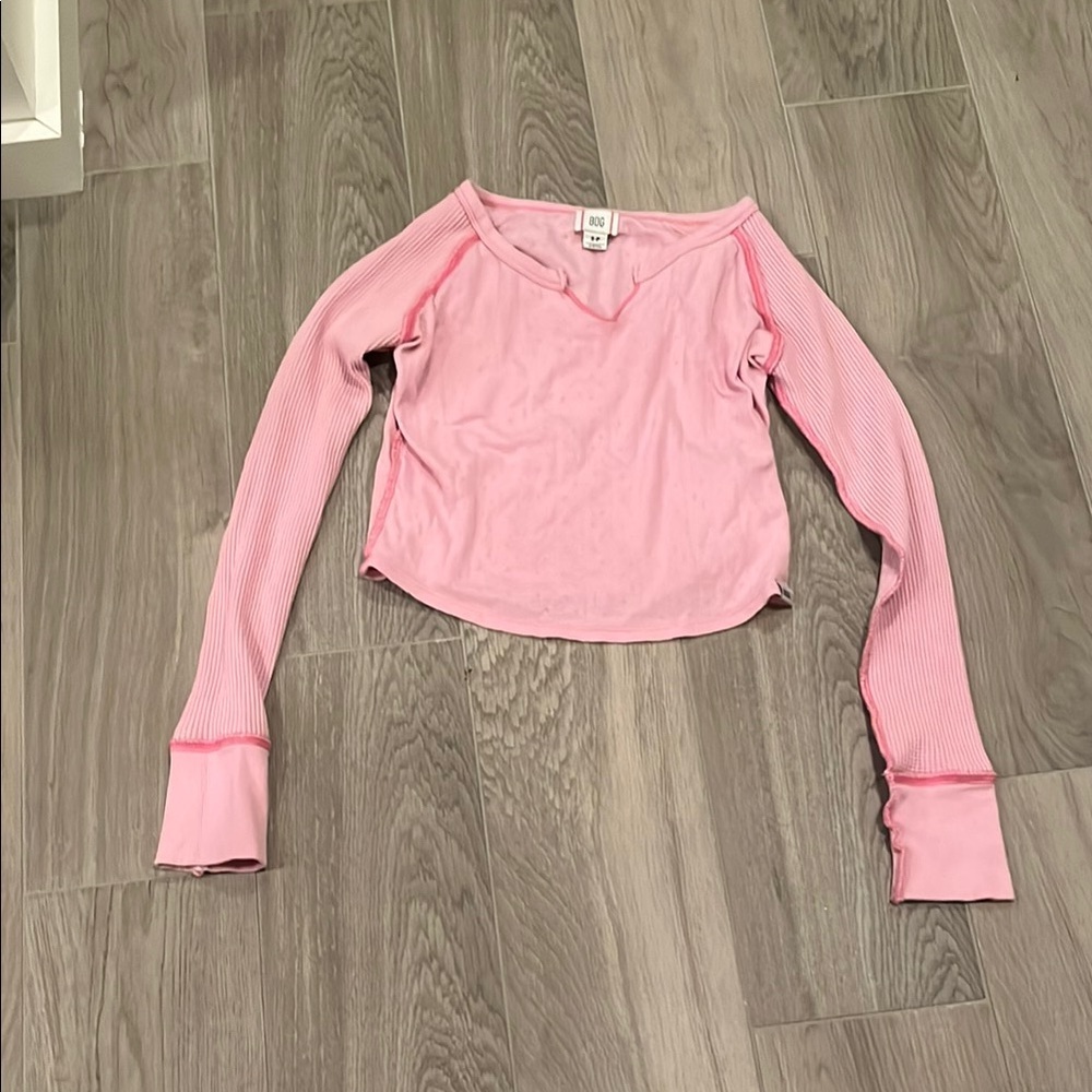 BDG Girls Pink Cropped Long Sleeve Shirt Size: S